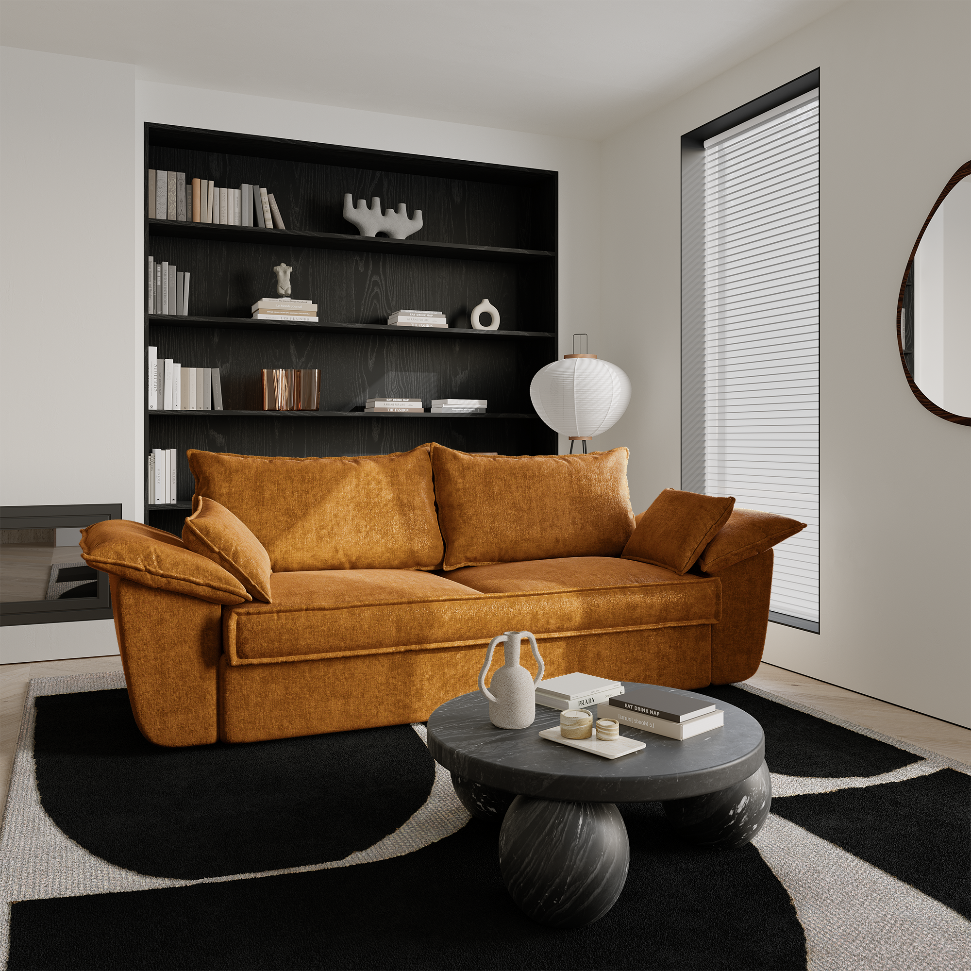 Rechte bank SASHA 3 personen Fluweel Mosterd