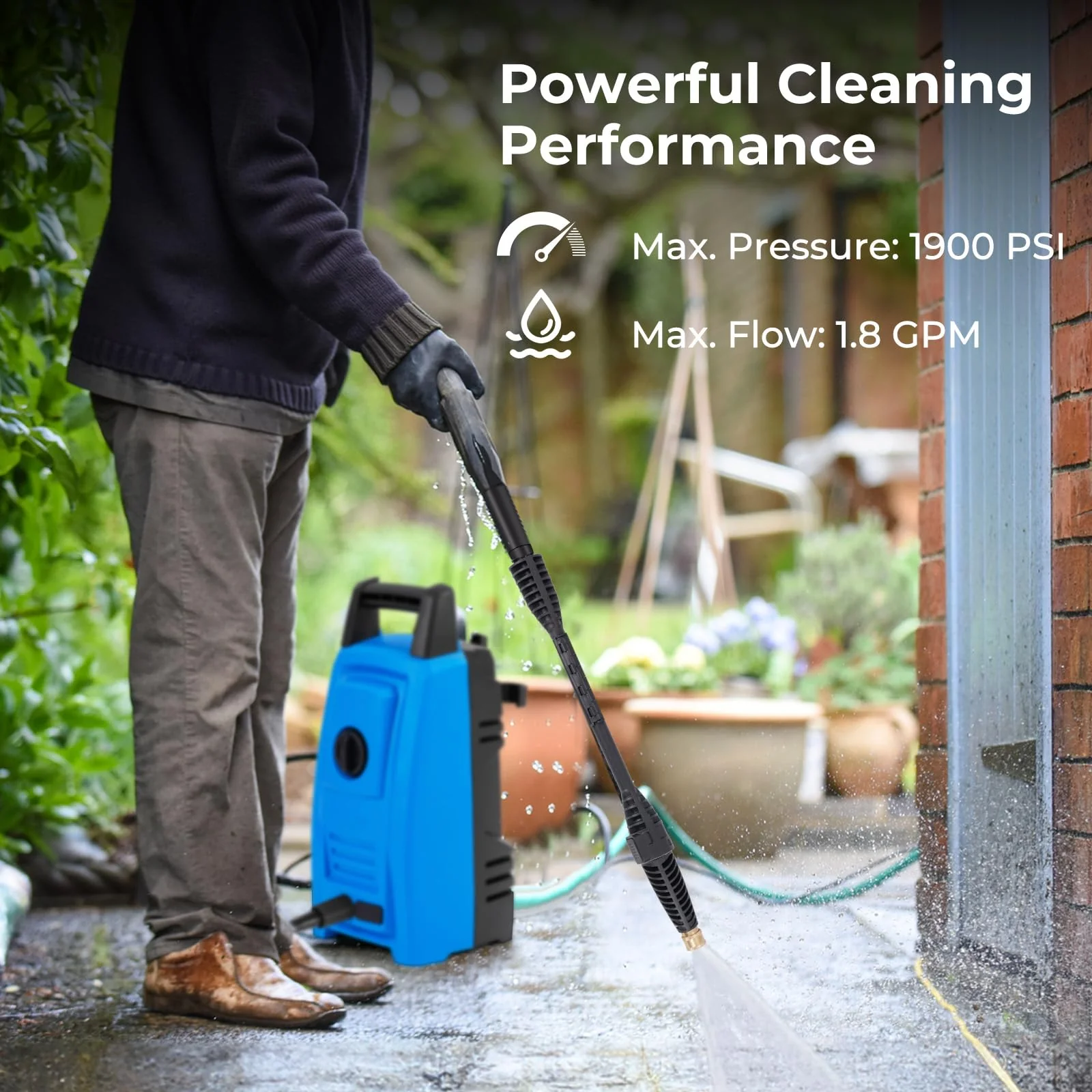 Eletriclife 1900 PSI 1.8 GPM Electric Pressure Washer with 4 Quick Connect Nozzles