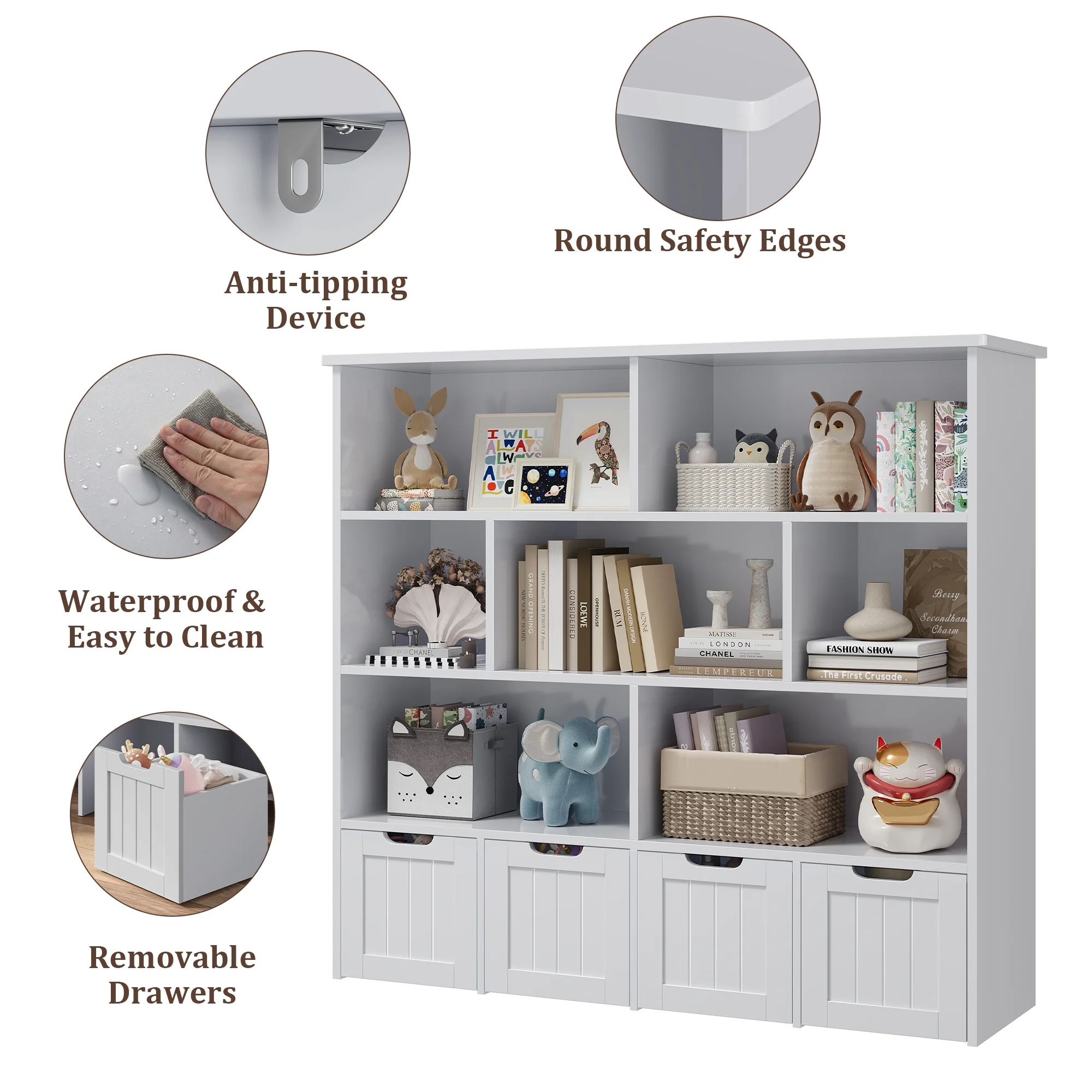 Homfa 7 Cube Toy Storage Organizer, Kids Geometric Bookcase and Bookshelf with 4 Drawers, White - Image 16
