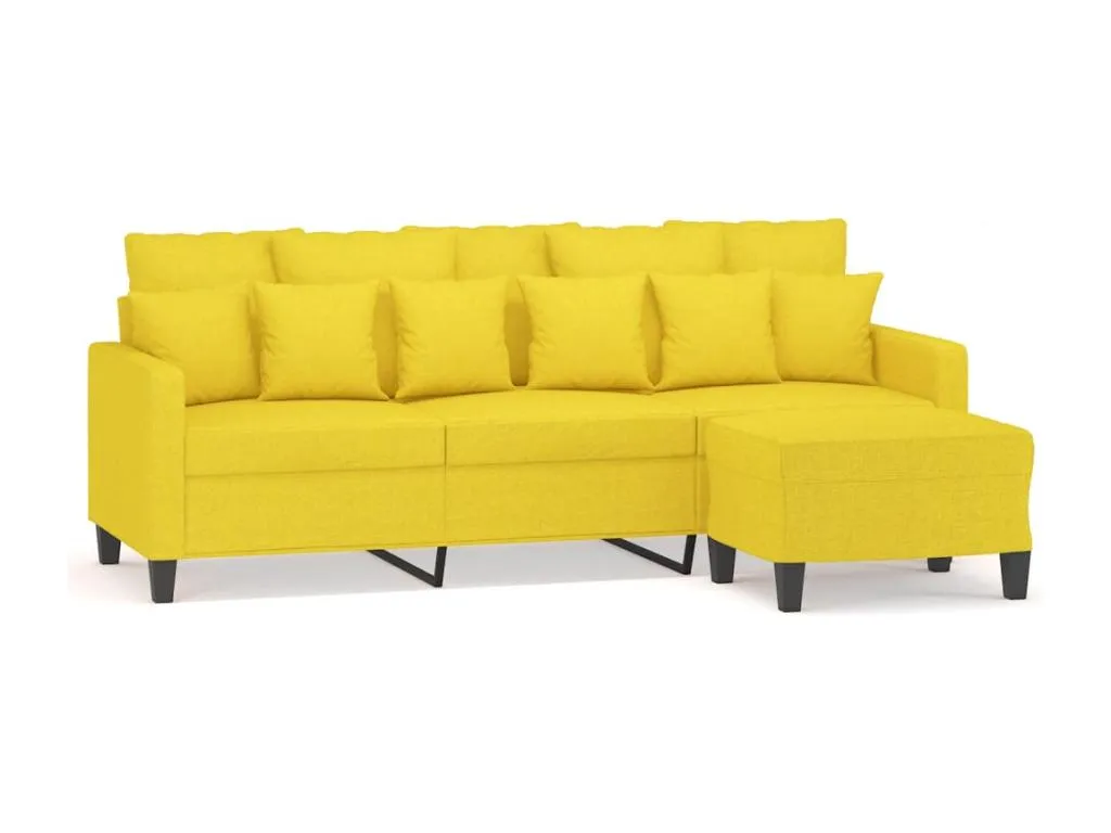 Sofá de 3 plazas con taburete de tela amarillo claro 180 cm 79776uurv