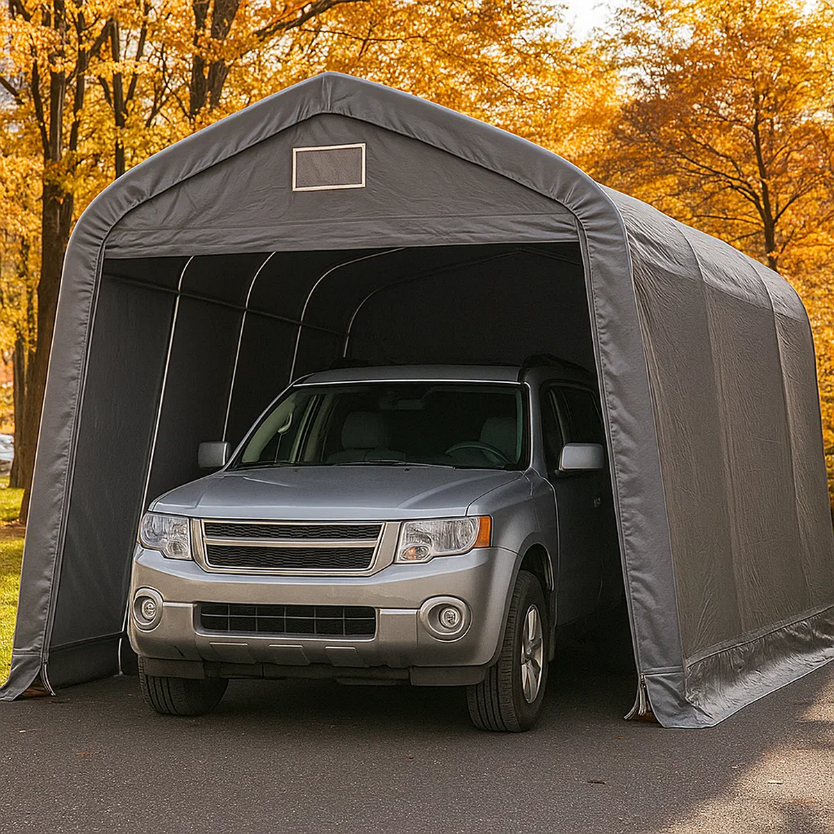 Carpa garaje 3,6x6x2,8m PE gris para coche con estructura reforzada y puertas enrollables