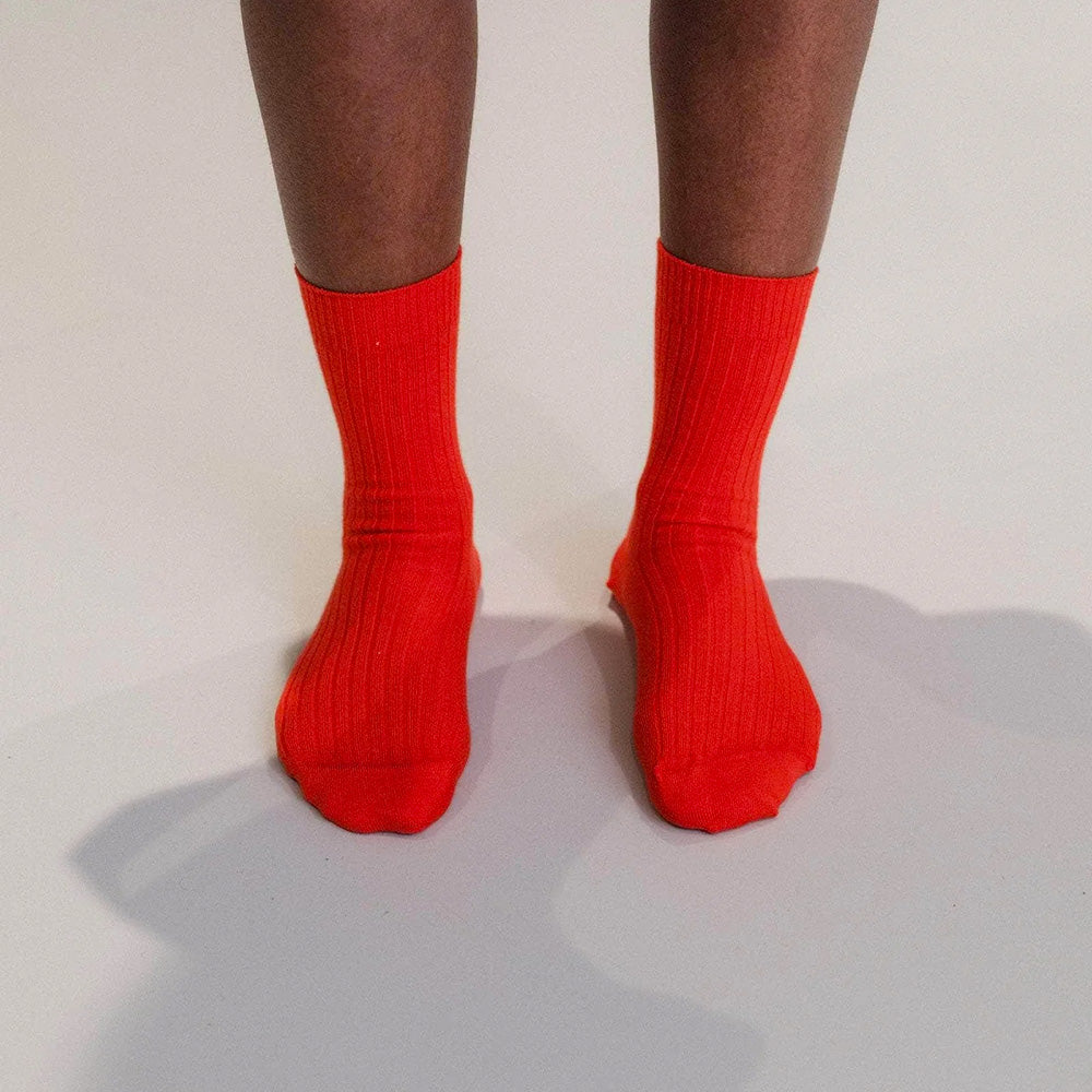 Baserange - Chaussettes Mi-Hautes Côtelées - Rouge Chilal
