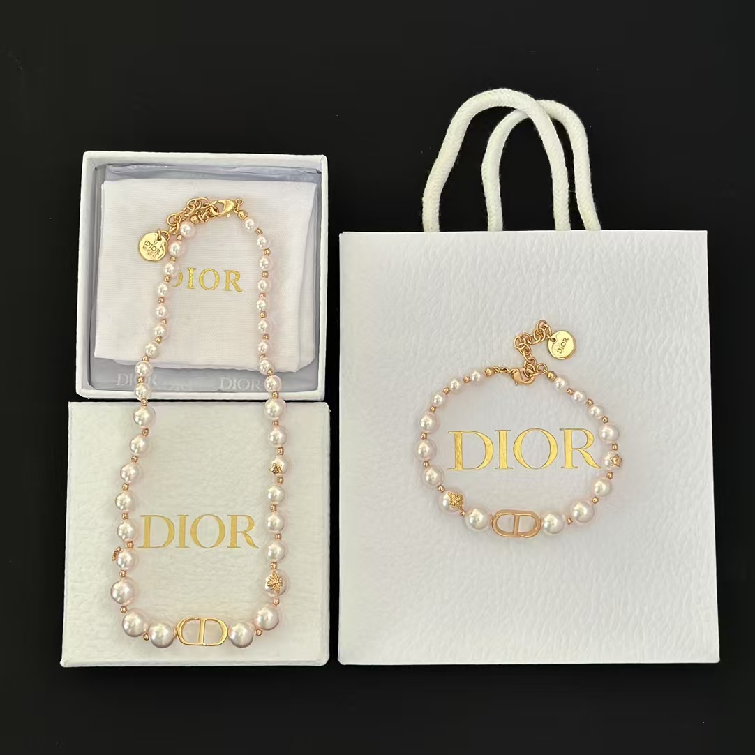 Dior Rose Gold- Finish Vintage Pearl Necklace - Original Replica Club