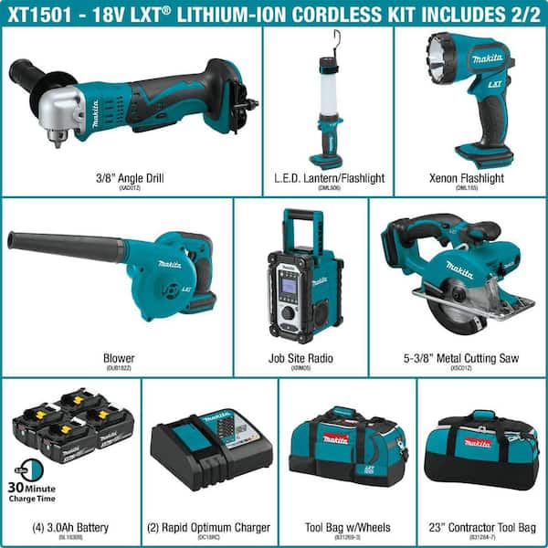 18V LXT Lithium-ion Cordless 15-Piece Combo Kit with (4) Batteries 3.0Ah, Charger and (2) Bags - Image 3