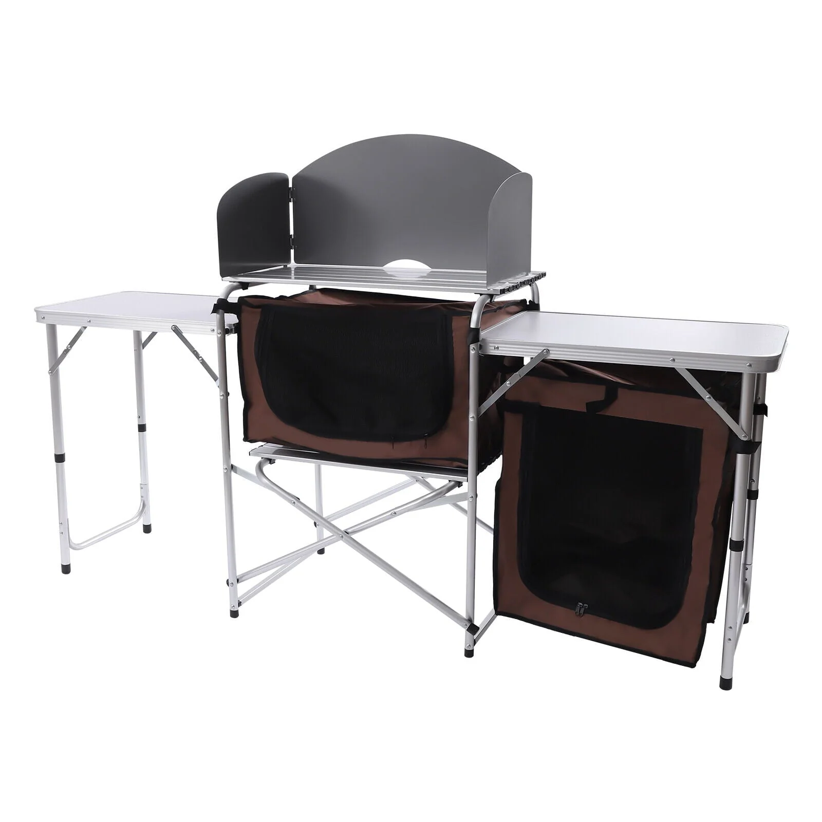Camping Table with Storage Organizer and Windscreen Portable Outdoor Cooking Table Foldable Camp Table Camping Kitchen Station with 2 Side Tables for BBQ Grill Picnics - Image 4