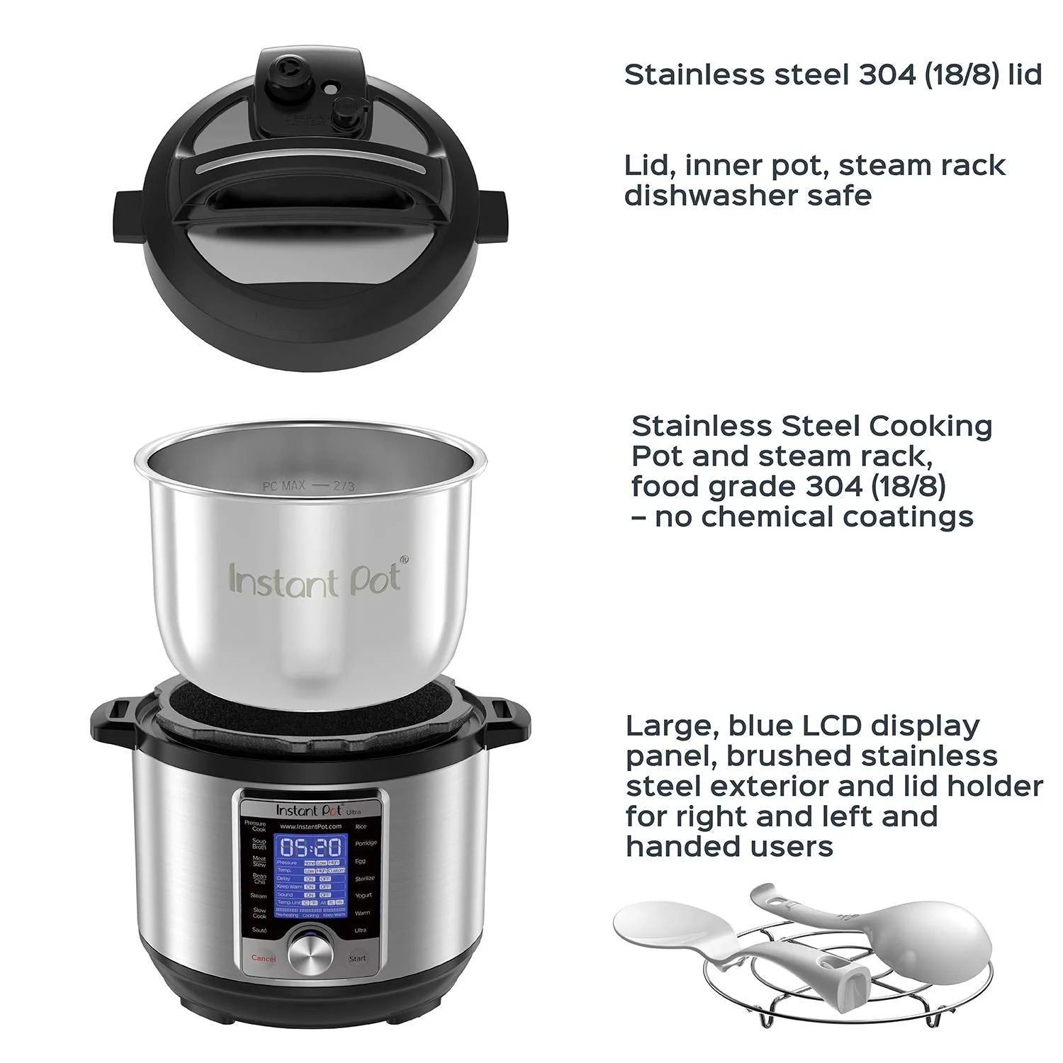 3 Quart Programmable Cooker, Stainless Steel, 16 in 1, Silver, Touch Control, UL Certified