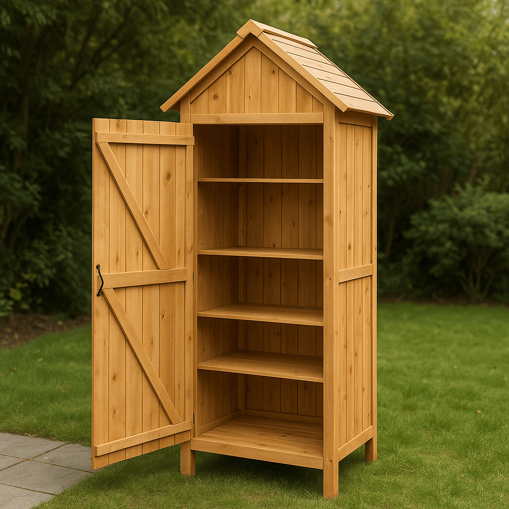 Armario de Madera Marrón Natural Pino 4 Estantes Puerta