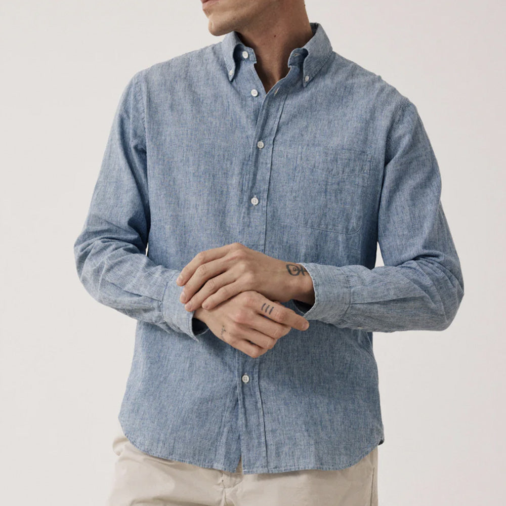 Hartford - Chemise Pitt lin et coton - Light Indigo