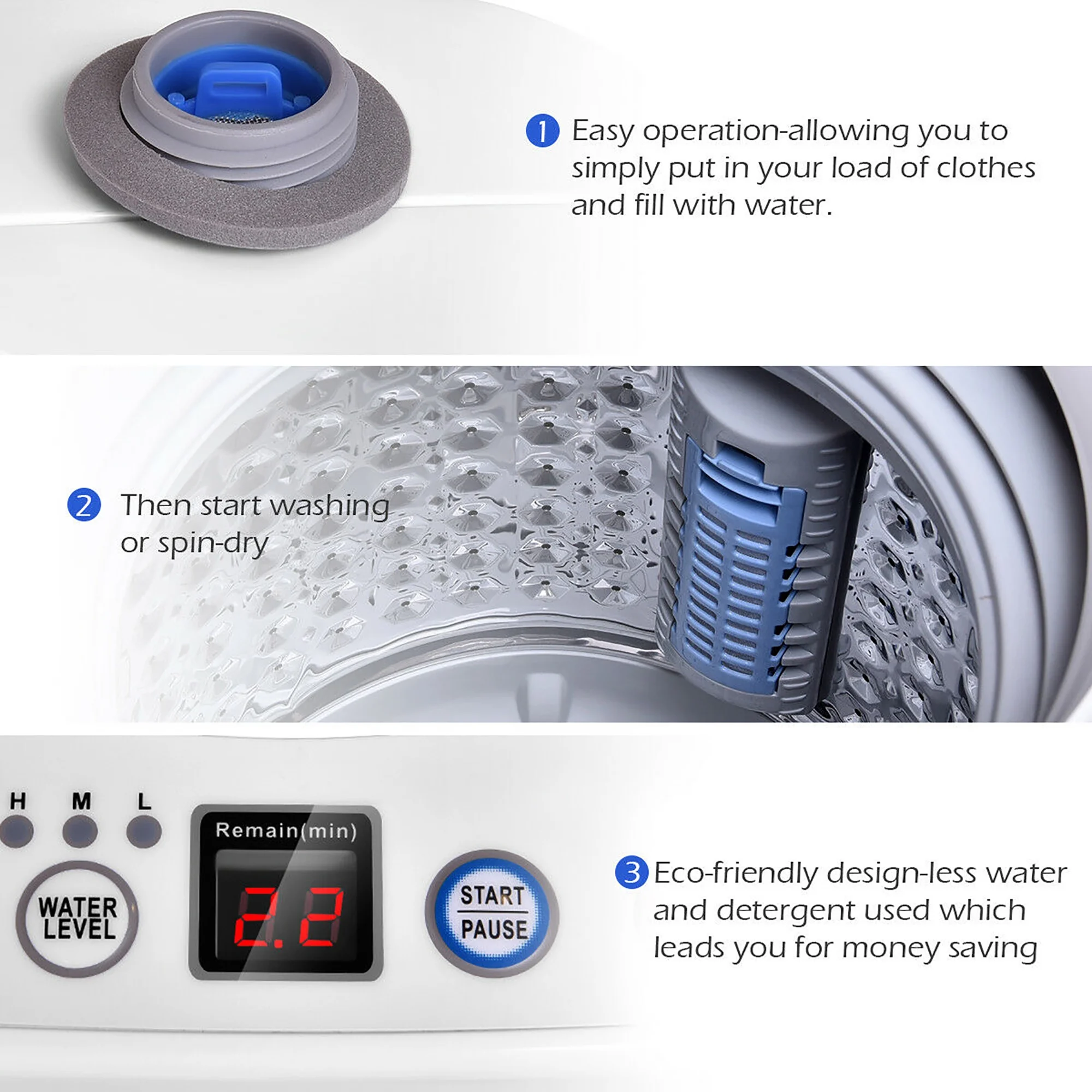 Costway Full-Automatic Laundry Wash Machine Washer Spinner Drain Pump - Image 4