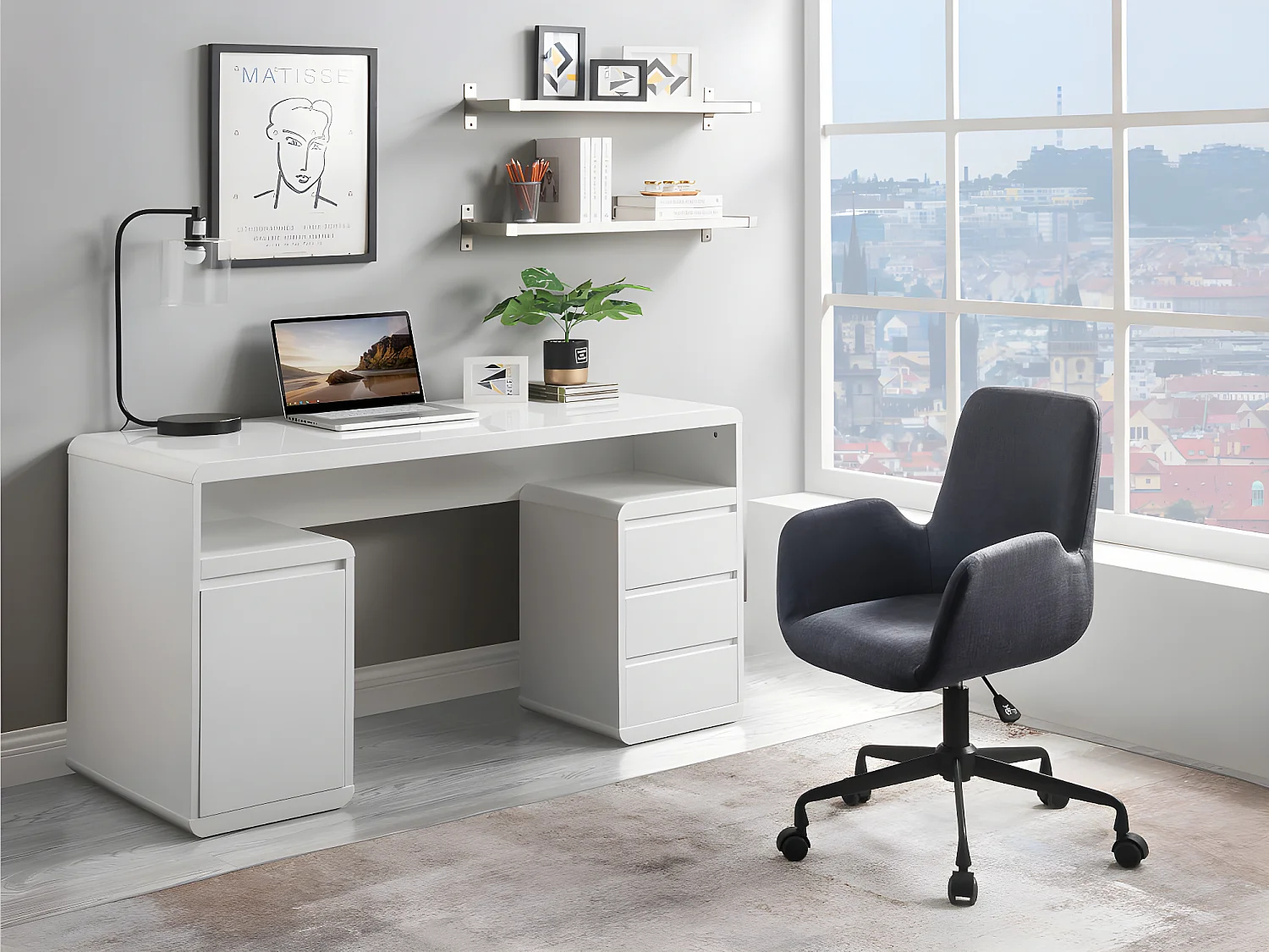 Escritorio con compartimentos SERGUEI - MDF lacado blanco