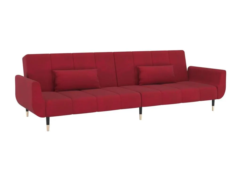 Sofá cama de 2 plazas con dos almohadas terciopelo color vino