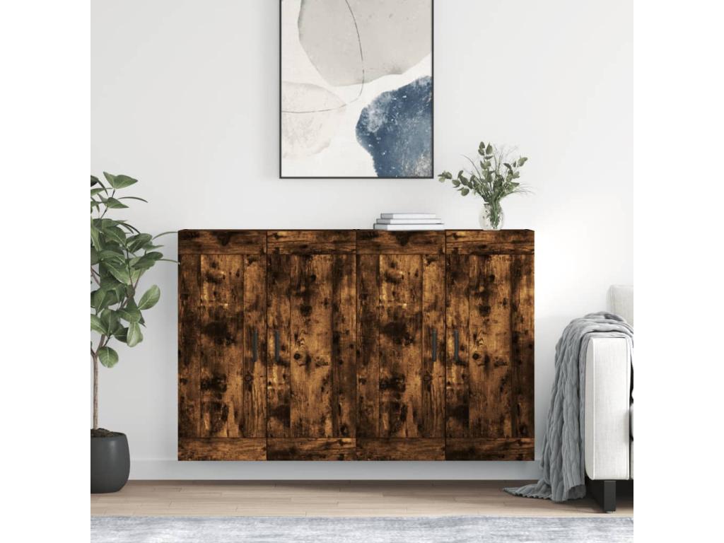 Armarios de pared 2 uds madera de ingeniería roble ahumado