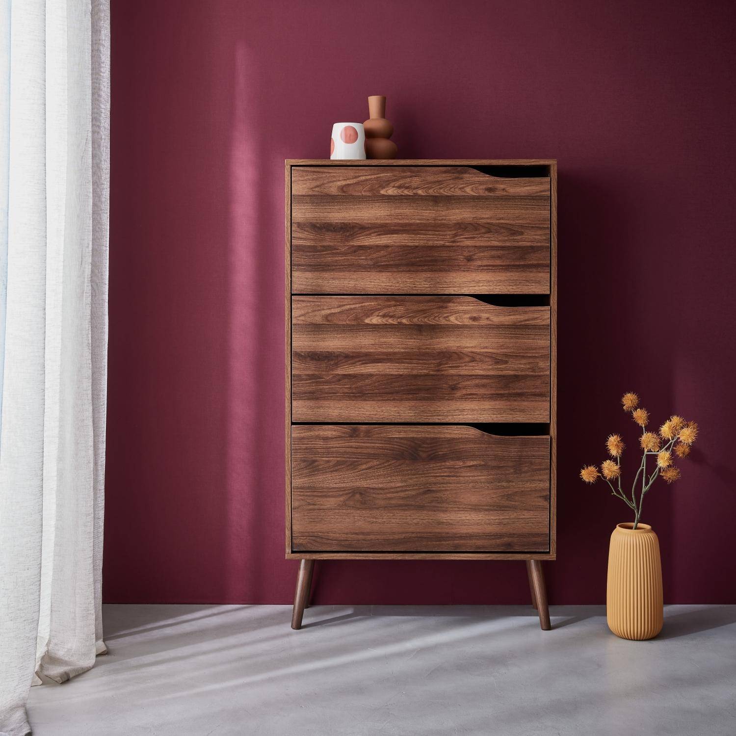 Nepal - Mueble zapatero de madera de nogal con 3 puertas