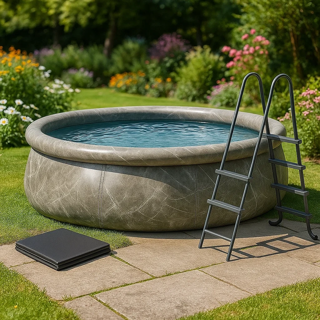 Piscina desmontable redonda con depuradora gris marmoleado 366x76 cm RiLXTxdN29YC