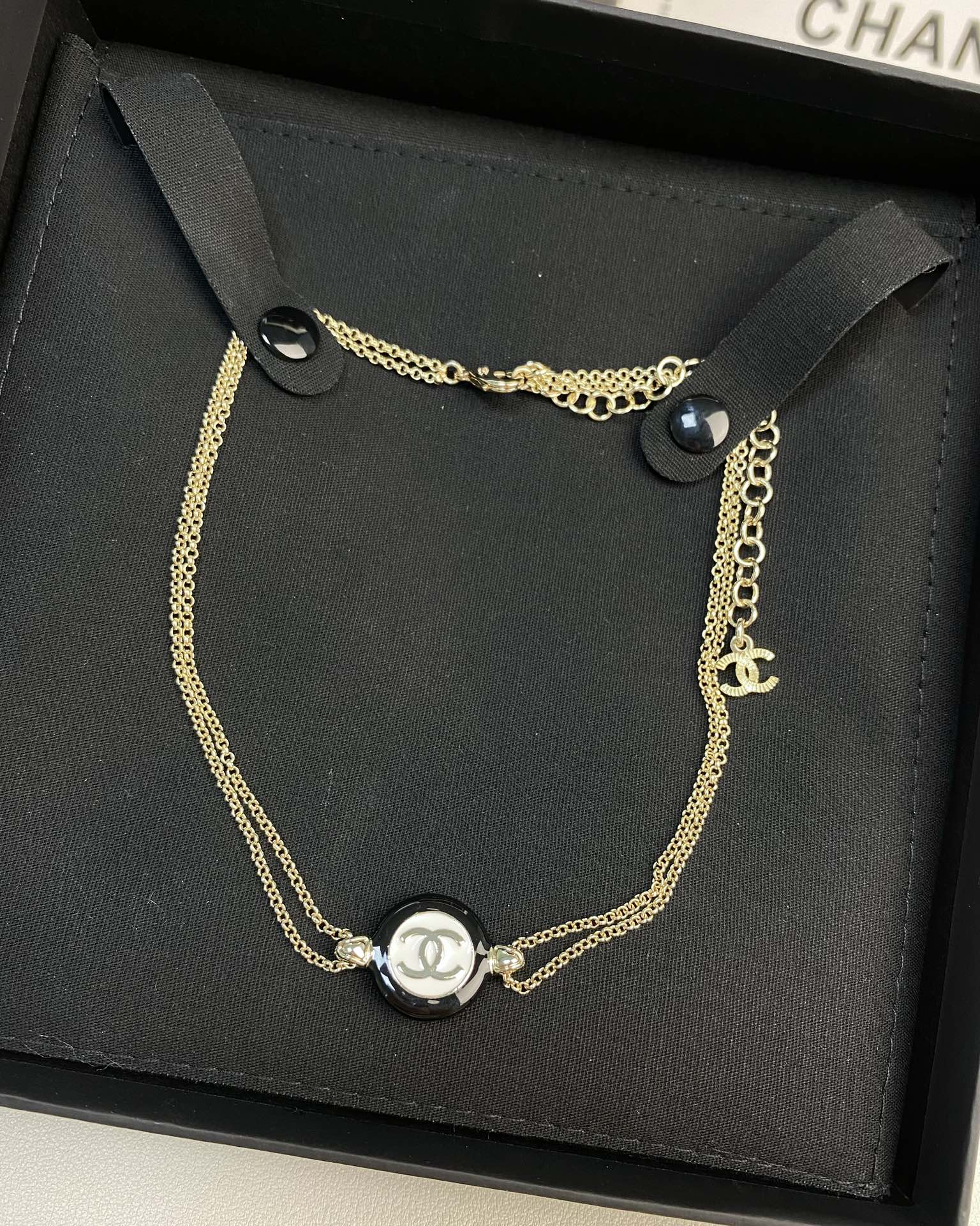 Chanel Black & White Round Enamel Necklace Bracelet and Ring - Original Replica Club