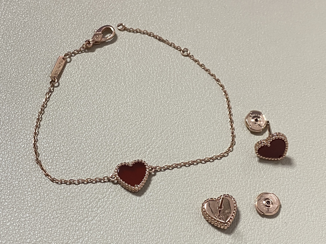 VCA Rose Gold Red Sweet Heart Earrings Bracelet Necklace - Original Replica Club