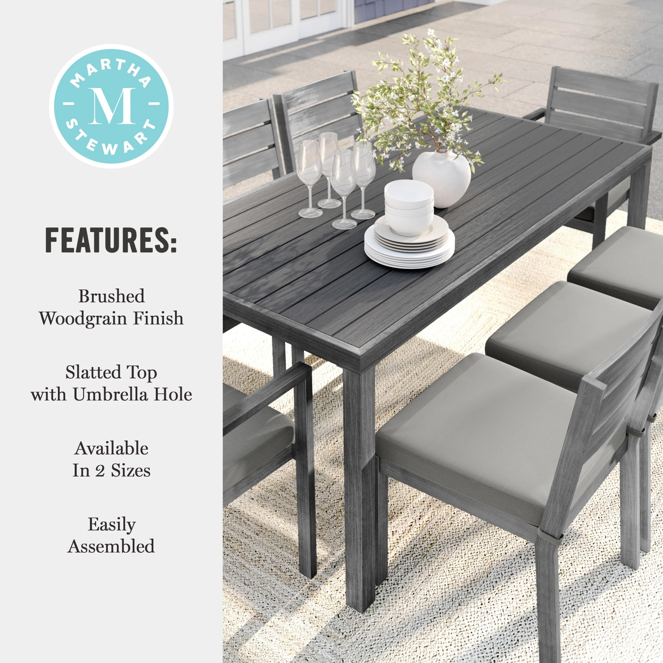 Martha Stewart 71" Indoor-Outdoor Patio Table with Gray Brushed Woodgrain Aluminum Finish - Image 7