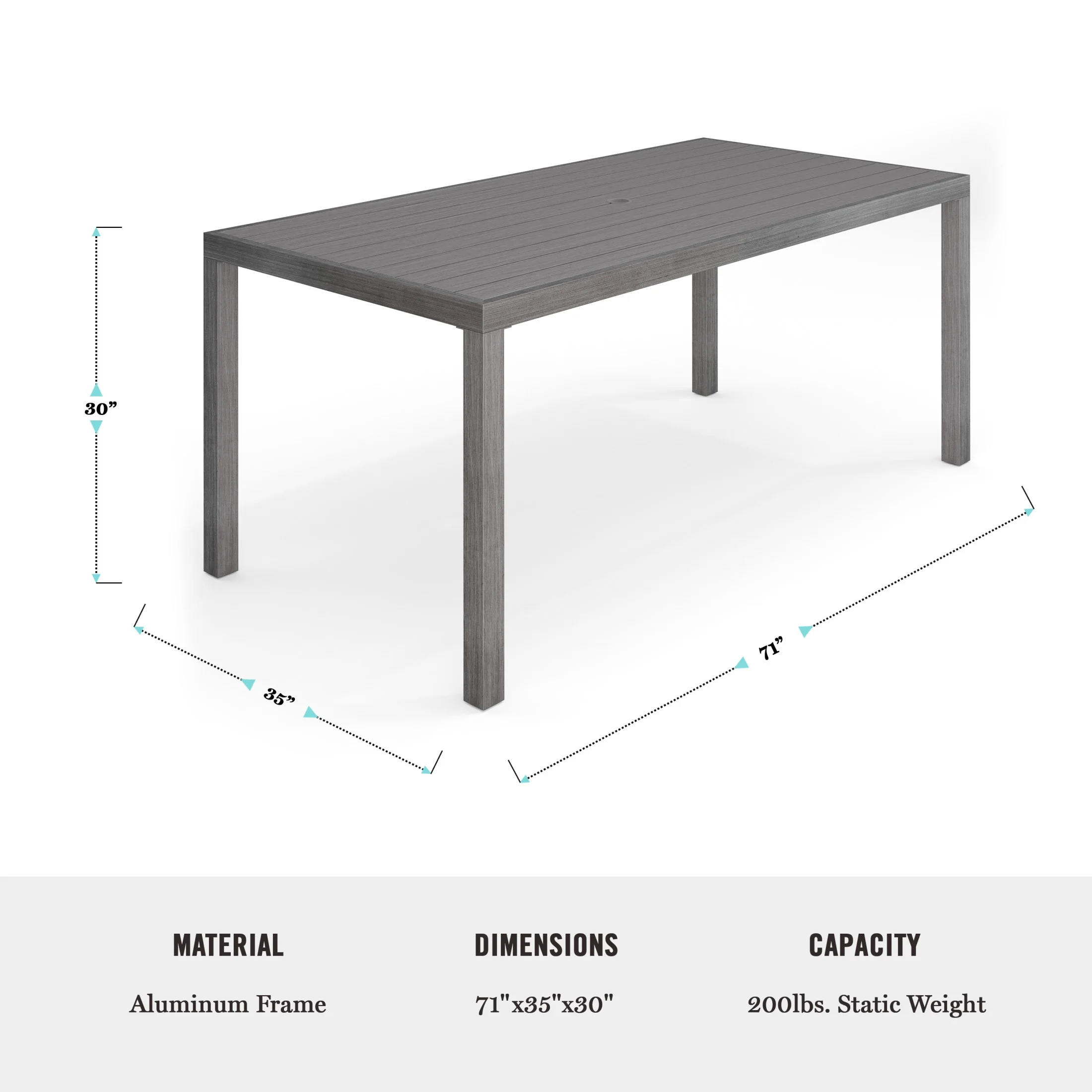 Martha Stewart 71" Indoor-Outdoor Patio Table with Gray Brushed Woodgrain Aluminum Finish - Image 8