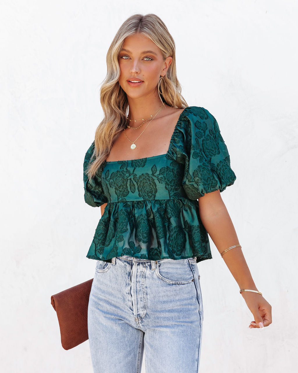 Forbidden Fruit Puff Sleeve Babydoll Top - Pine - Se7enfashion