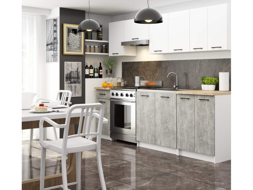 Armario de cocina S50 con encimera Homelyvo Blanco 50 cm 1 puerta 1 cajón color Hormigón 2 estantes 50x46x85 cm