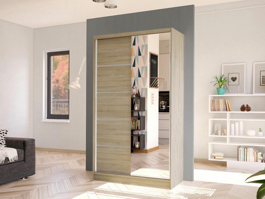 Armario Atlanta 167, Roble Sonoma, 200x100x58cm, Puertas de armario: Correderas