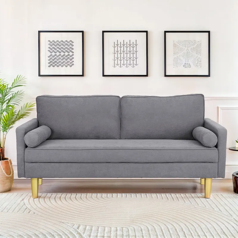 Elegant 65-Inch Orange Polyester 2-Seater Loveseat with Side Pockets and Round Cushions