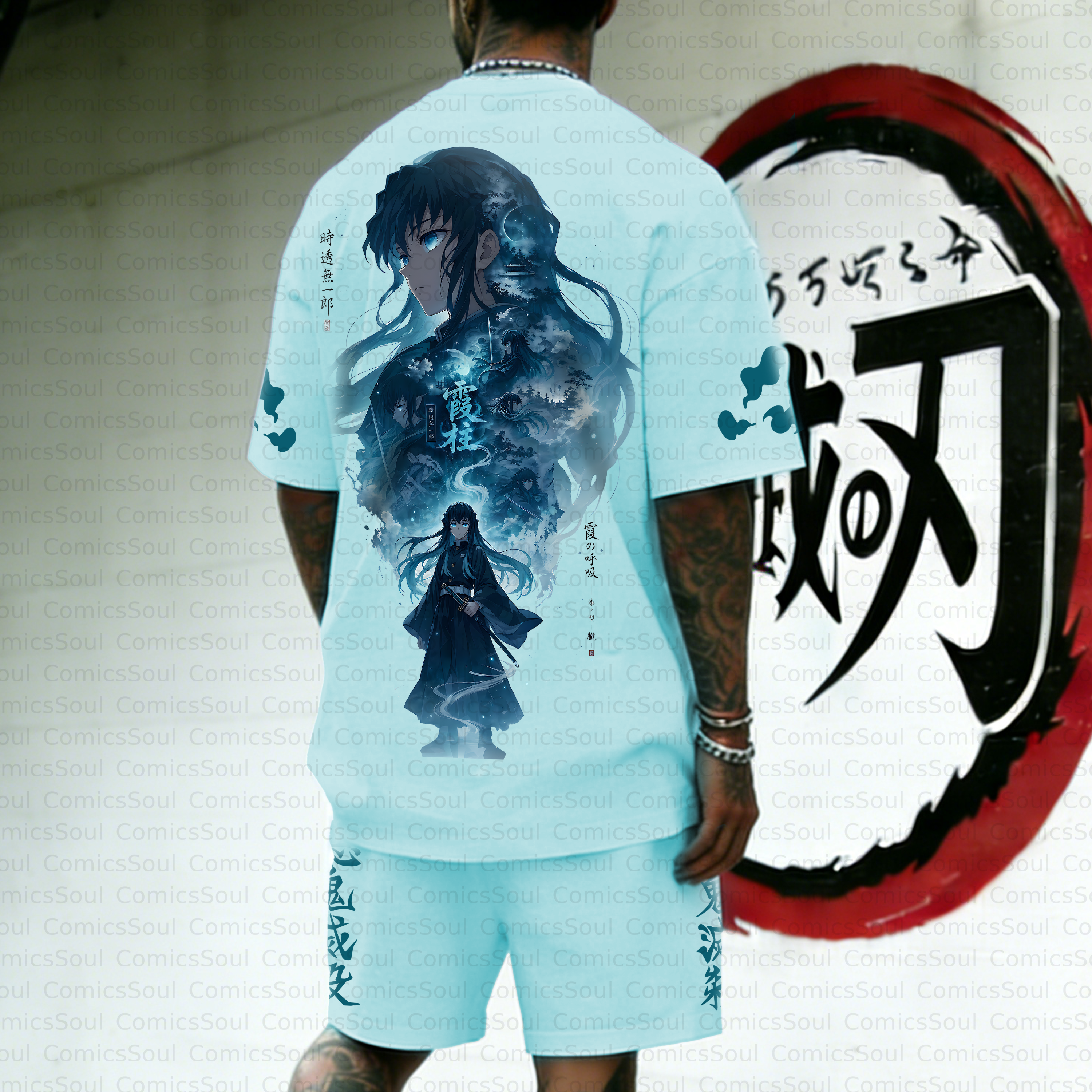 Unisex Anime Inspired Vintage T-shirt& Shorts 2 Pieces Set