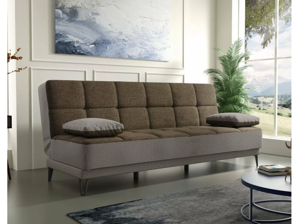 Sofá cama Jmmhogar Sofá cama 3 plazas con pies de Jmmhogar negro Sofá de salón en tela tapizada con apertura clic-Jmmhogar 190x87h97 cm Gris y Marrón