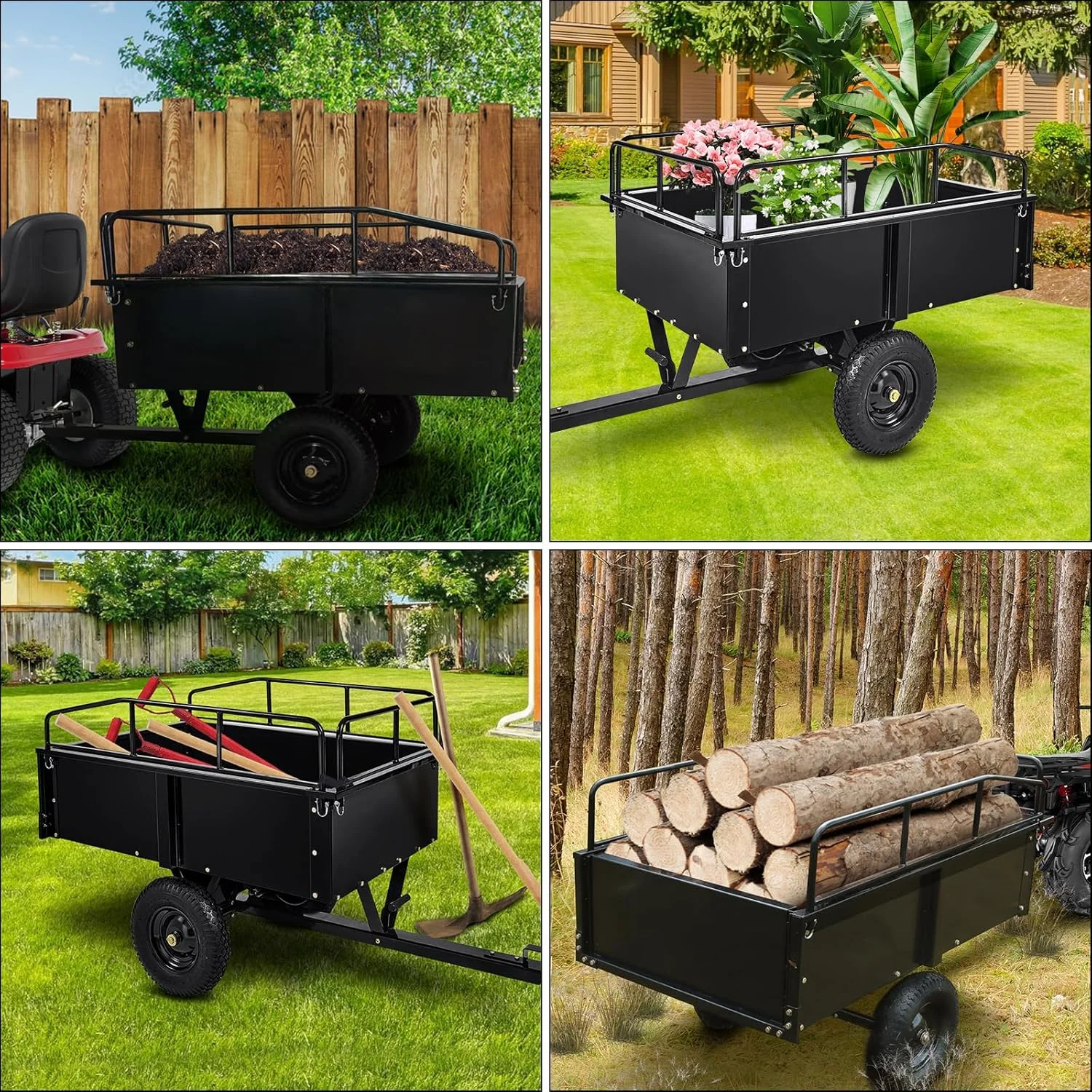 Heavy Duty Steel ATV Trailer,1600 Lbs Dump Cart, 15 Cubic Feet, Removable Sides, for Riding Lawn Mower Tractor - Image 14