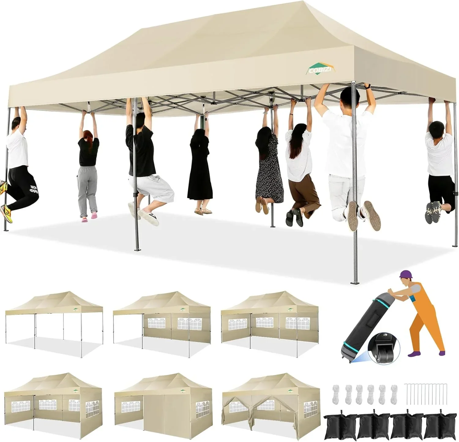 COBIZI 10x20 Heavy Duty Pop up Canopy Tent 6 sidewalls Commercial Canopy Wedding Party Tents