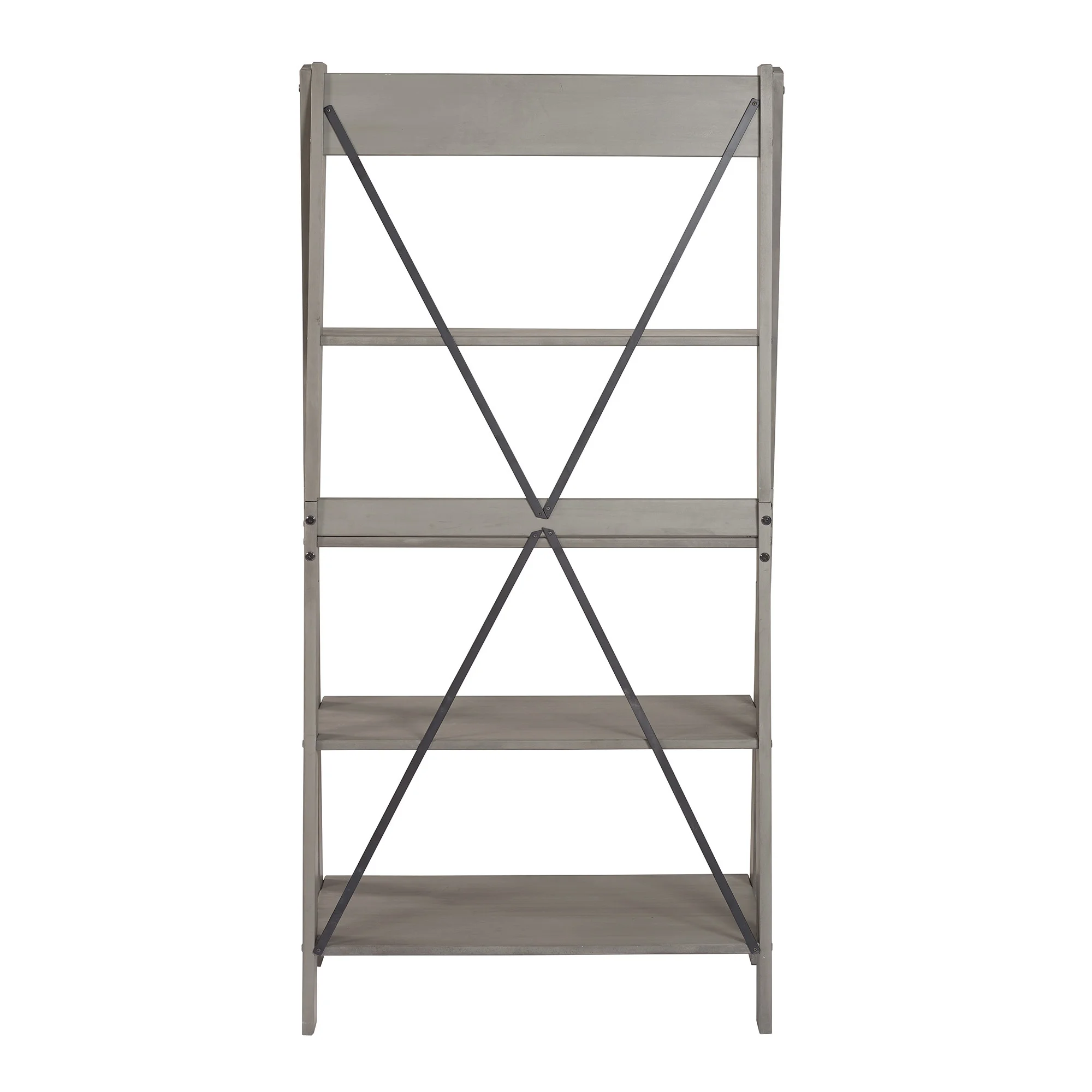 Walker Edison Solid Wood 4-Shelf Ladder Bookshelf, Brown