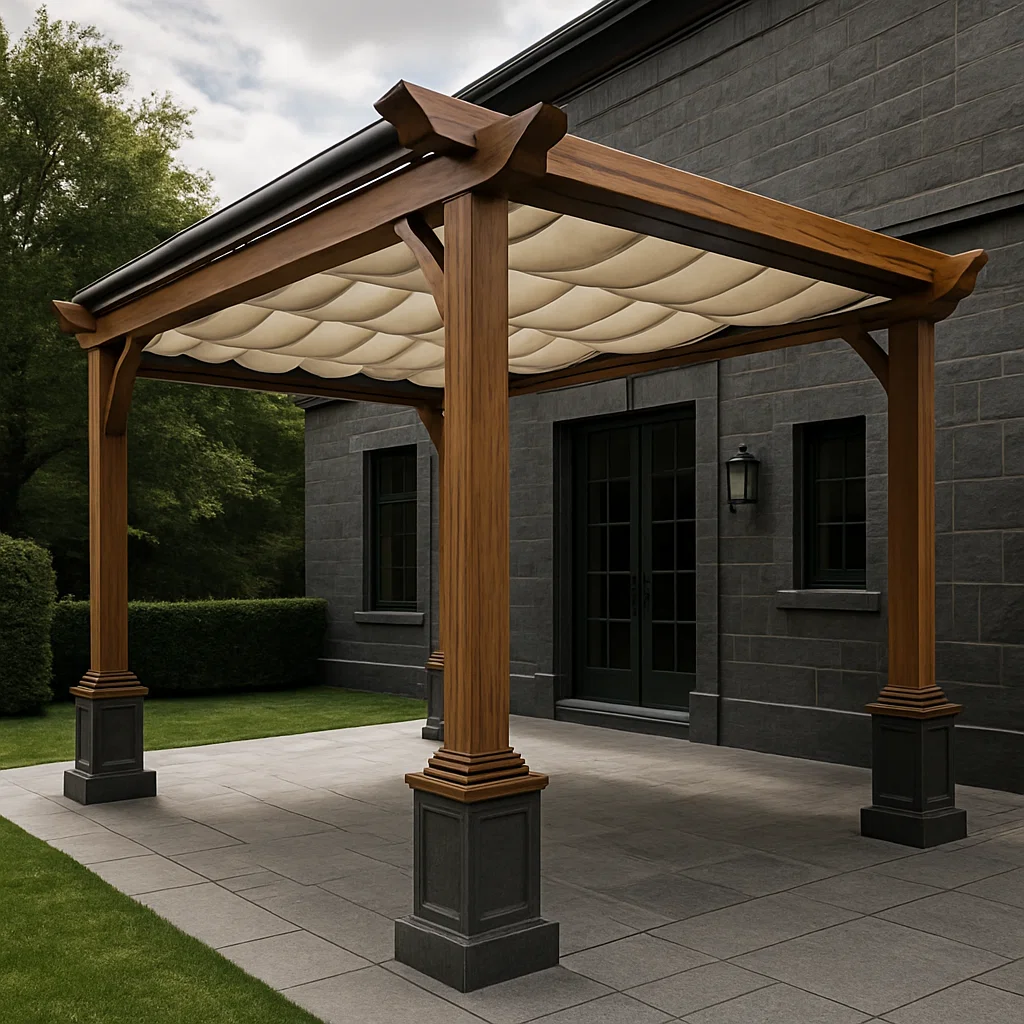 Pérgola de madera para jardín con techo de tela - Color madera - para exterior - 400 cm largo x 250 cm alto x 370 cm profundo oOqktUl328Gs