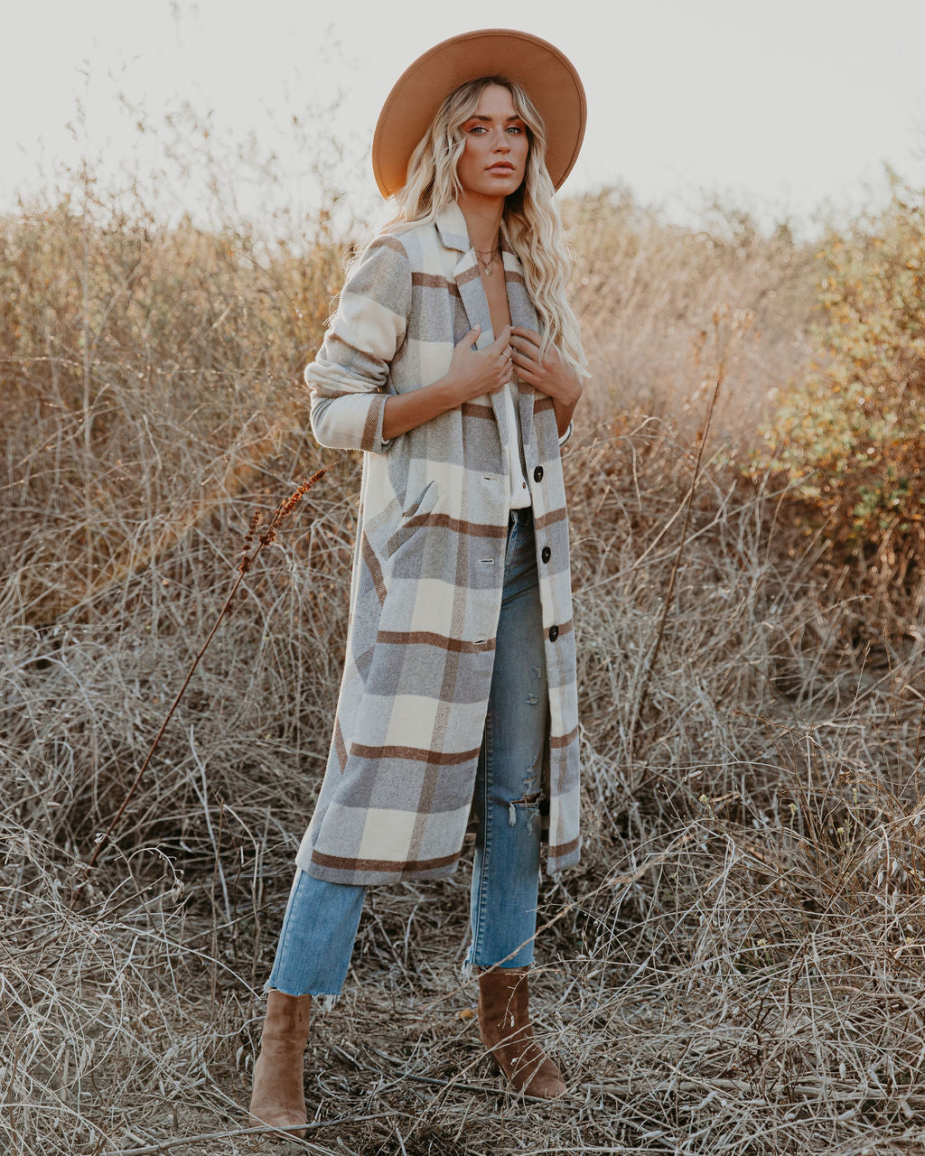 Alanis Pocketed Plaid Coat - Se7enfashion
