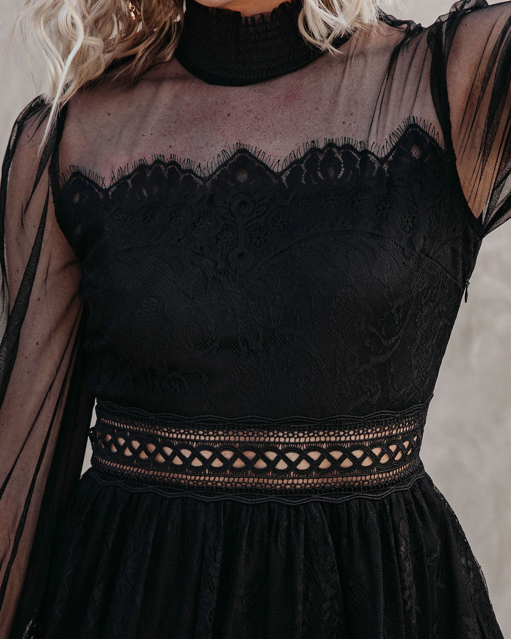 Waldorf Sheer Lace Mini Dress - Black - Se7enfashion