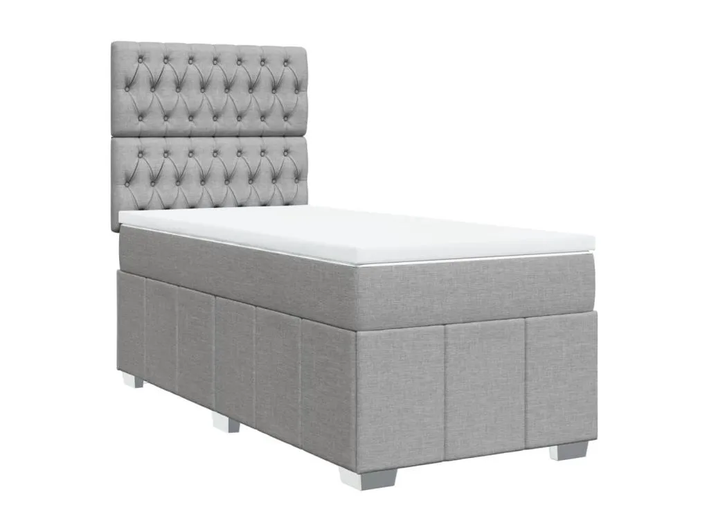 Cama box spring con colchón tela gris claro 90x190 cm btt3519460