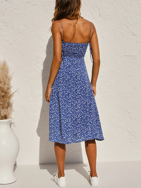 Sweetheart Neck Floral Print Midi Dress