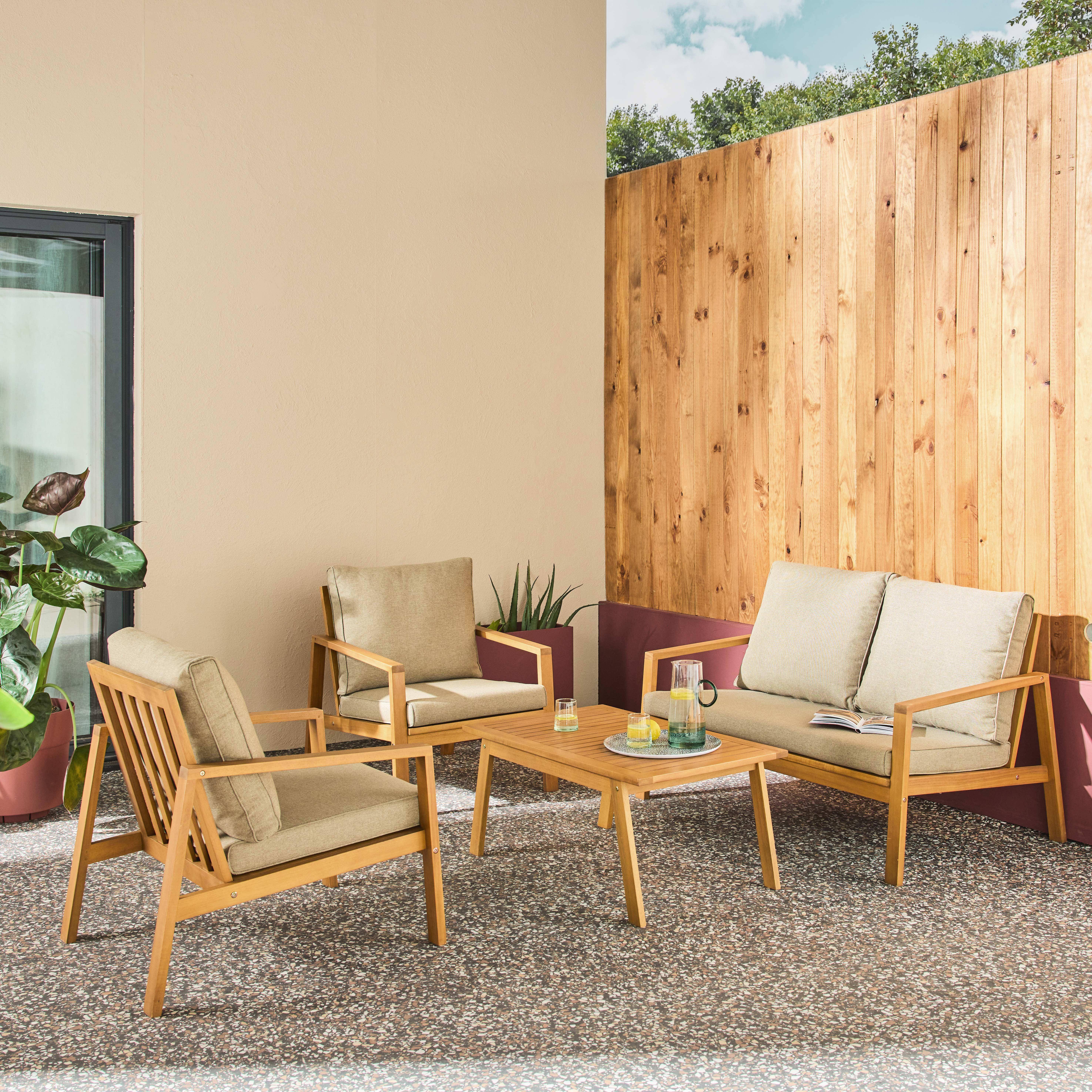 Kaelia - Conjunto de jardín de madera de acacia y olefina, 4 plazas