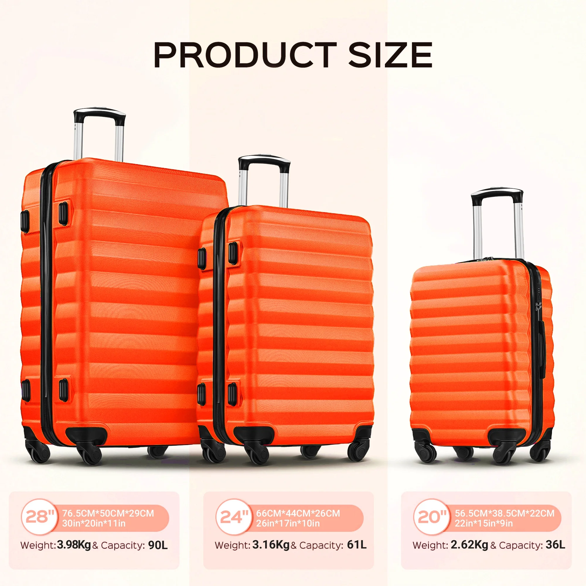 9 Piece Luggage Sets, Hard 20 24 28 inch Luggage with 6 Pieces Organize Bags Travel Suitcases Sets with Wheels, Rose - Image 24