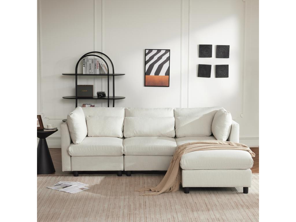 Sofá esquinero de 3-4 plazas en l, tela lino 220x83x81cm, beige