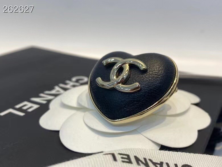 Chanel Black Leather Heart Brooch - Original Replica Club