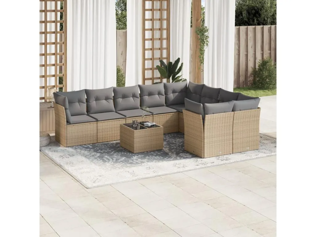 Juego de sofás jardín con cojines beige 10 piezas ratán sintético CDMF71346