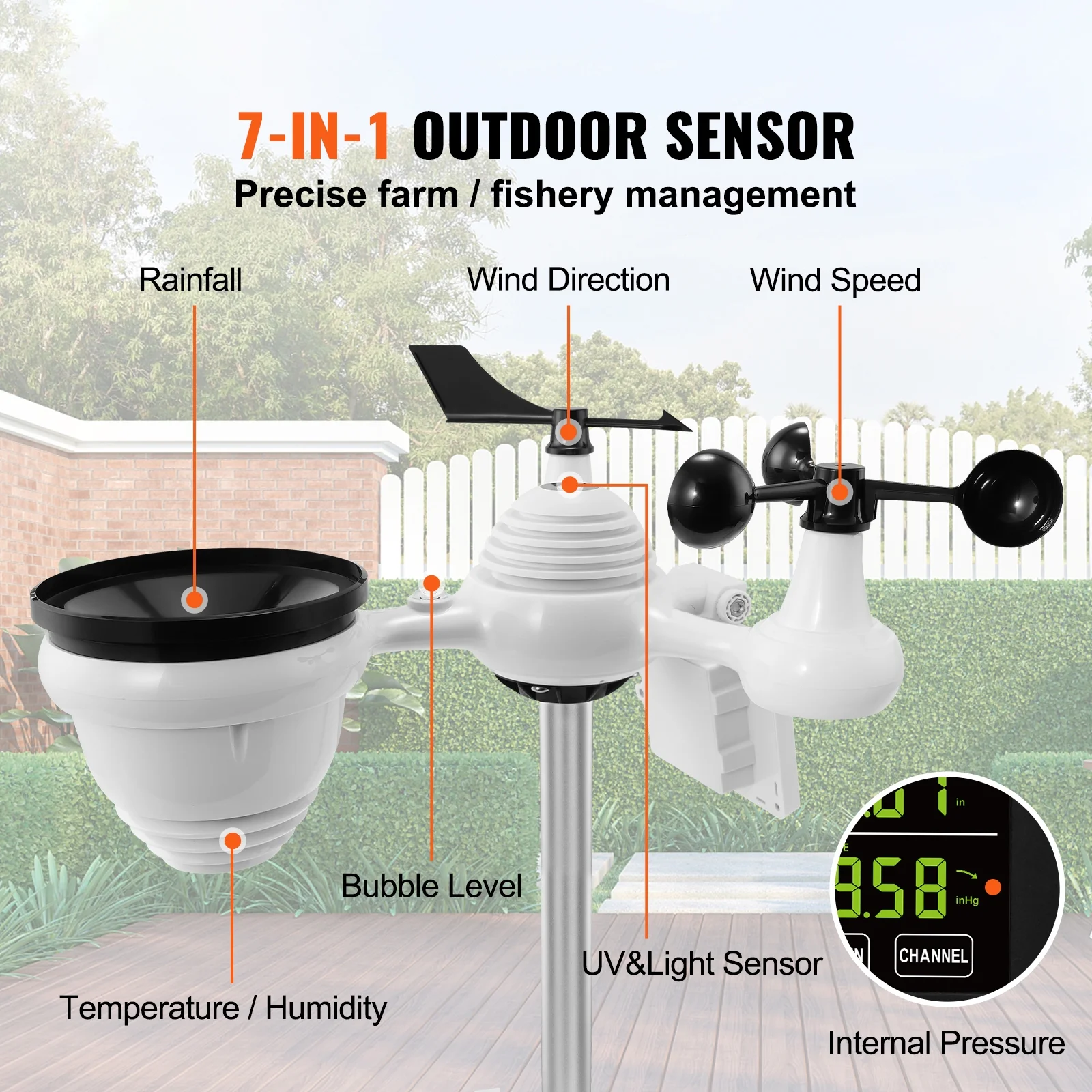 BENTISM 7 in 1 Wi-Fi Wireless Weather Station, for Indoor and Outdoor Temperature and Humidity, Wind Speed/Direction, Rainfall, with Built-in Barometer and 7.5in Digital Color Display - Image 2