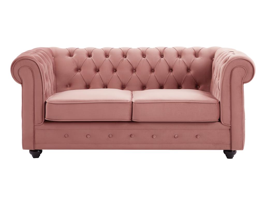 Sofá de 2 plazas de terciopelo rosa pastel CHESTERFIELD