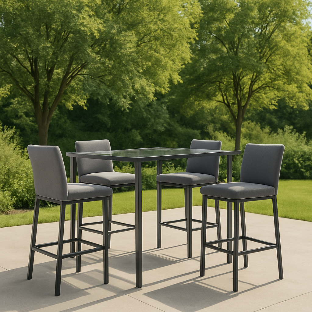 Bar de jardín Conjunto Gris Plateado Metal y Vidrio Exterior 140x60x105 cm