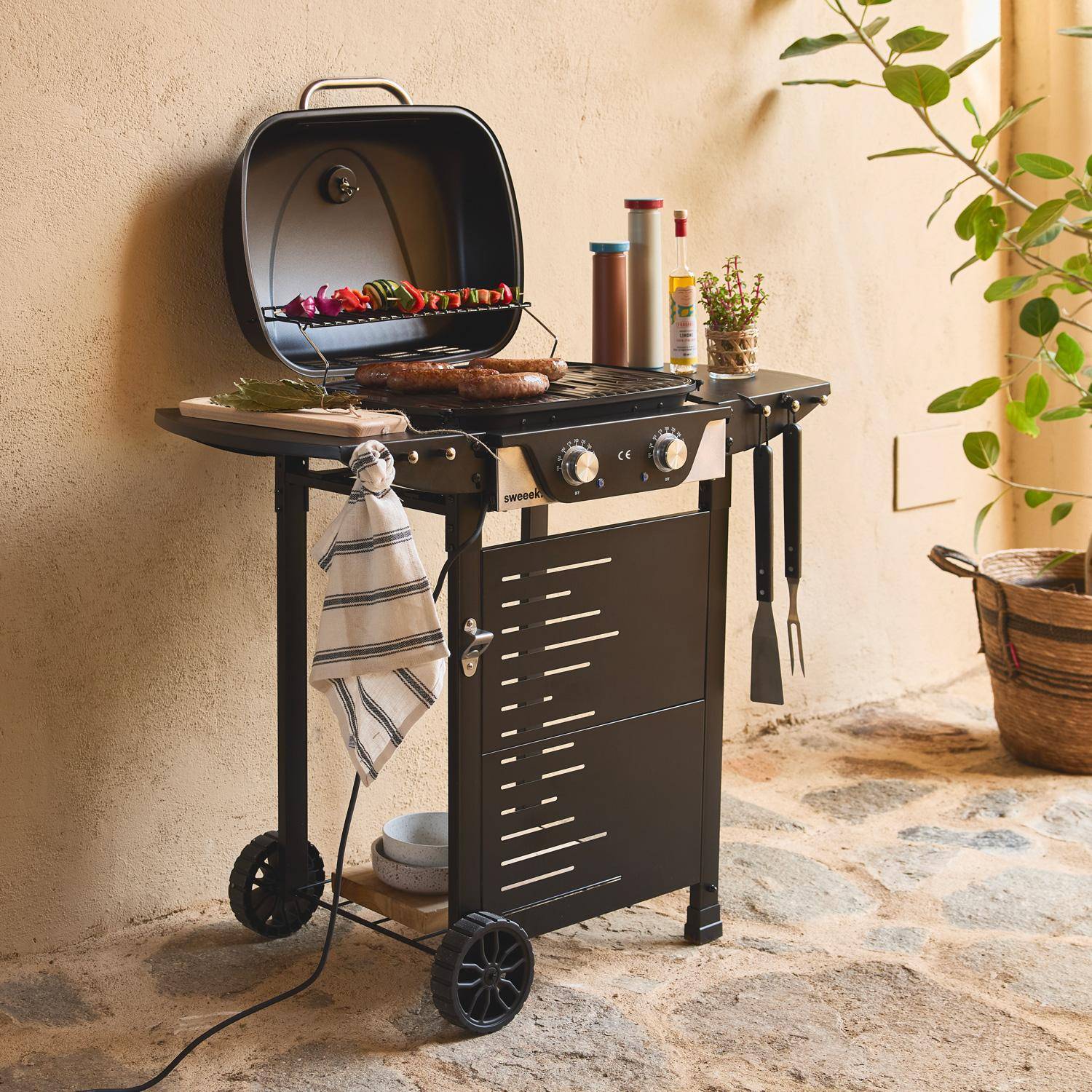 Nikola - Barbacoa eléctrica de 2 quemadores, acero esmaltado