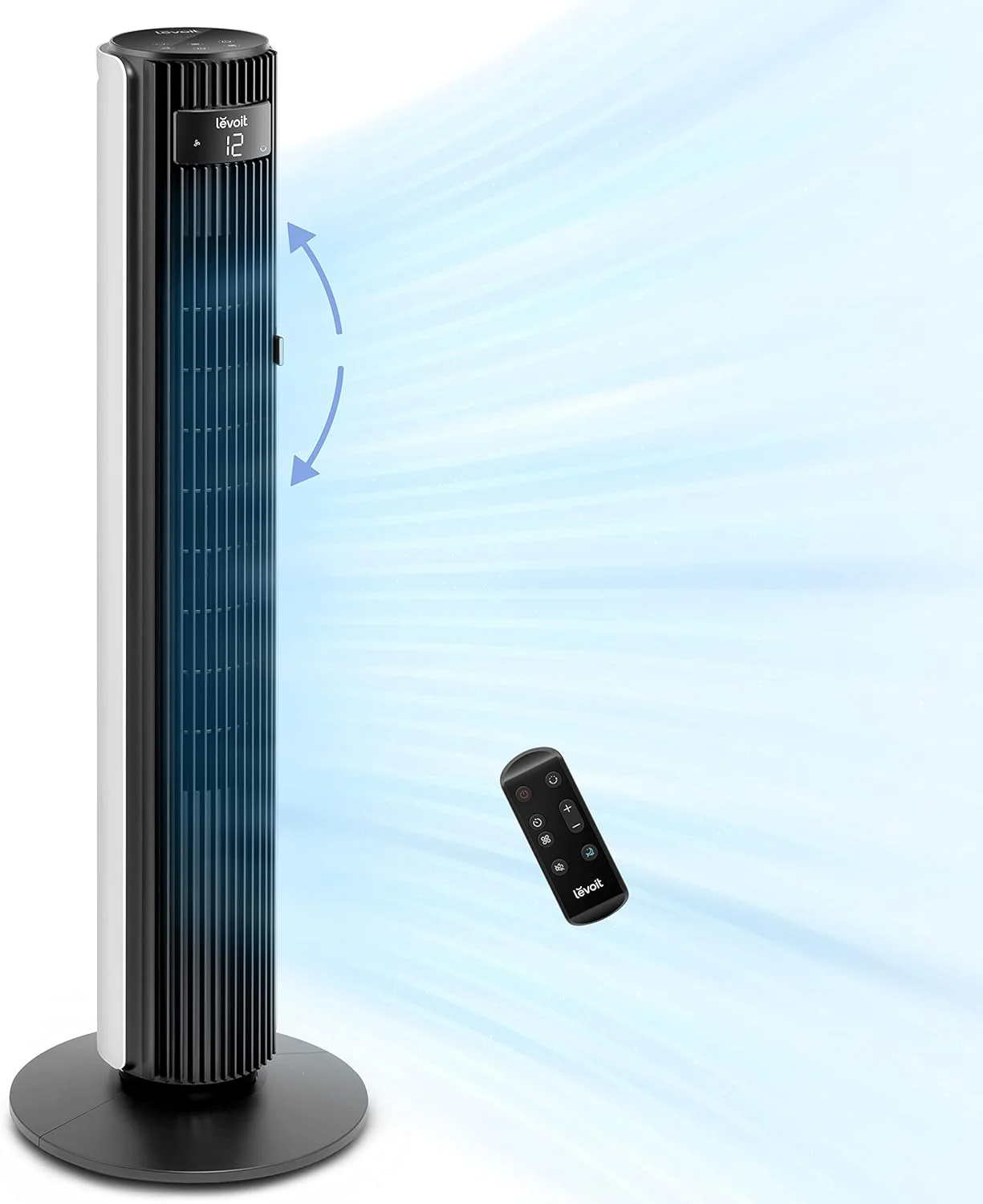 LEVOIT Smart 42 inch Tower Fan for Bedroom, DC motor, Oscillating with Quiet 26ft/s Velocity, 25dB Bladeless Floor Fan for Home Space, 12 Speeds, 4 Modes, 24H Timer with APP, Works with Alexa, Remoter