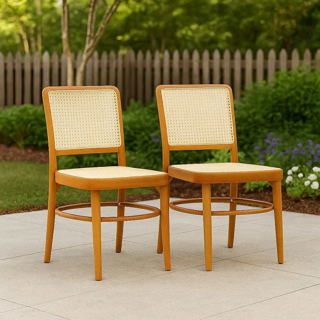 Silla de comedor de exterior,natural,madera,adecuado para jardín,47x47x86 cm