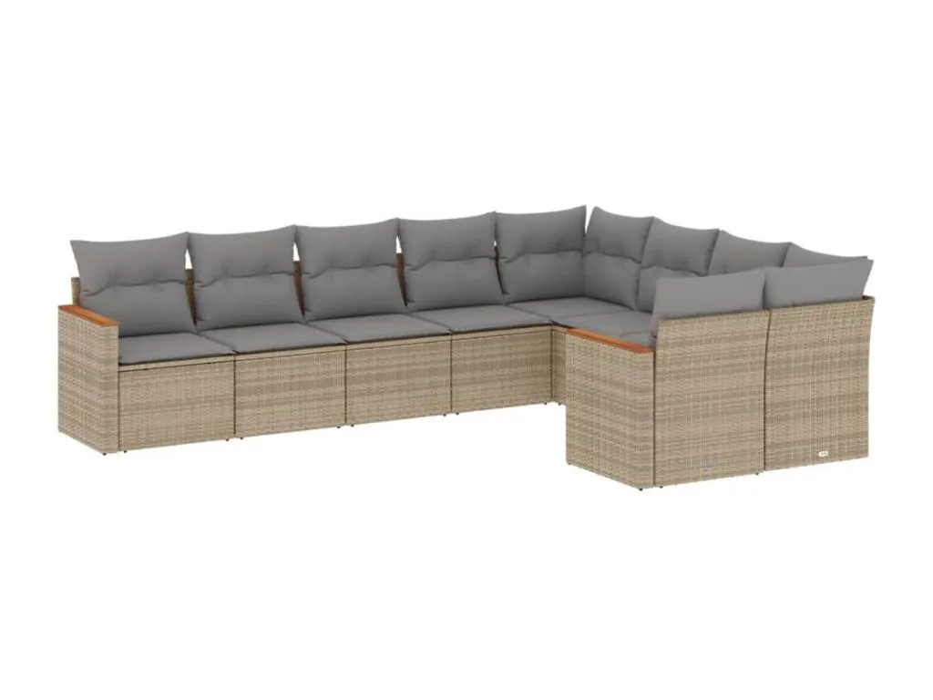 Decoencanto Set de sofás de jardín 9 pzas con cojines ratán sintético beige