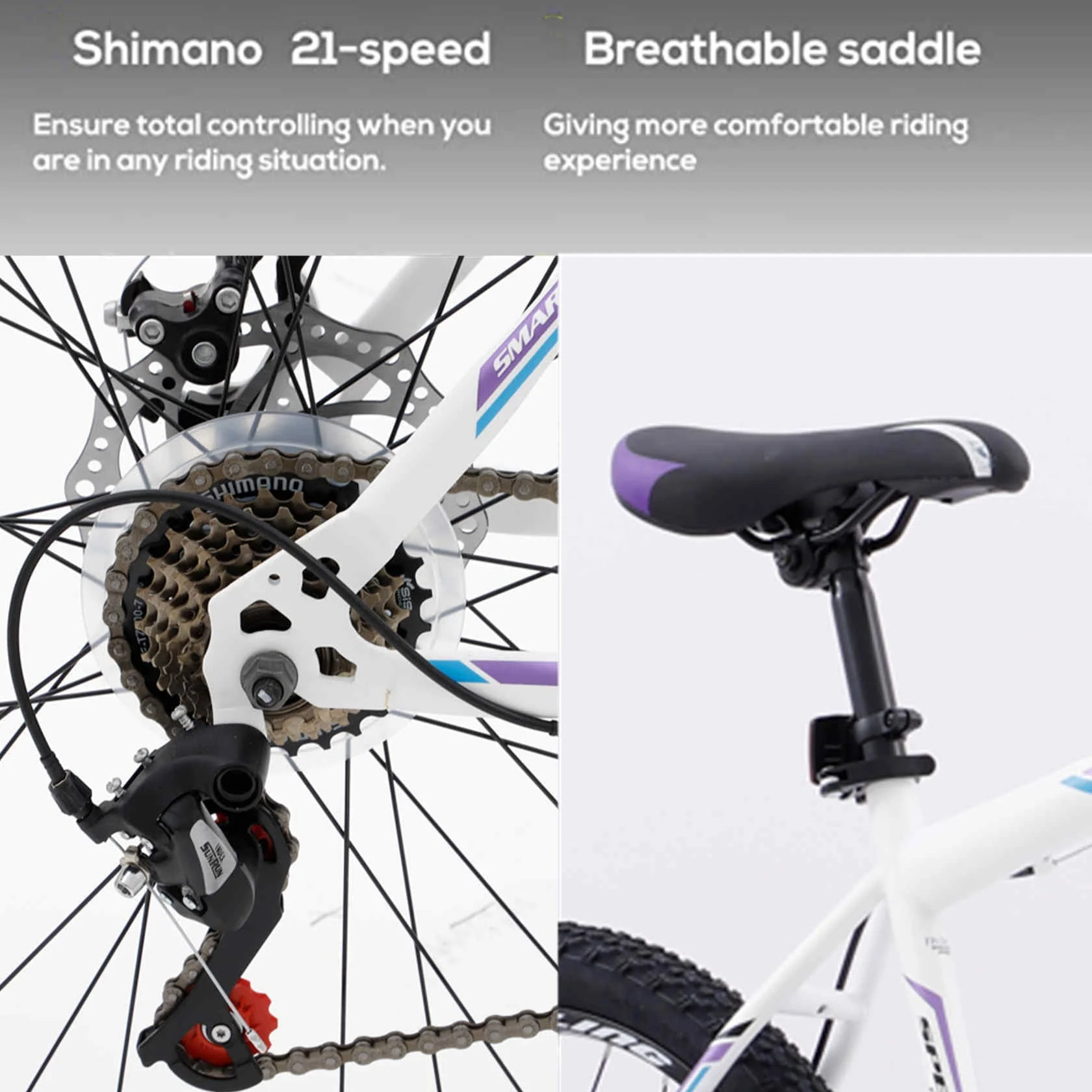 Dinling Hybrid Bike for Men and Women, Shimano 21-Speed, 26 Inch Mountain Bike Purple - Image 4