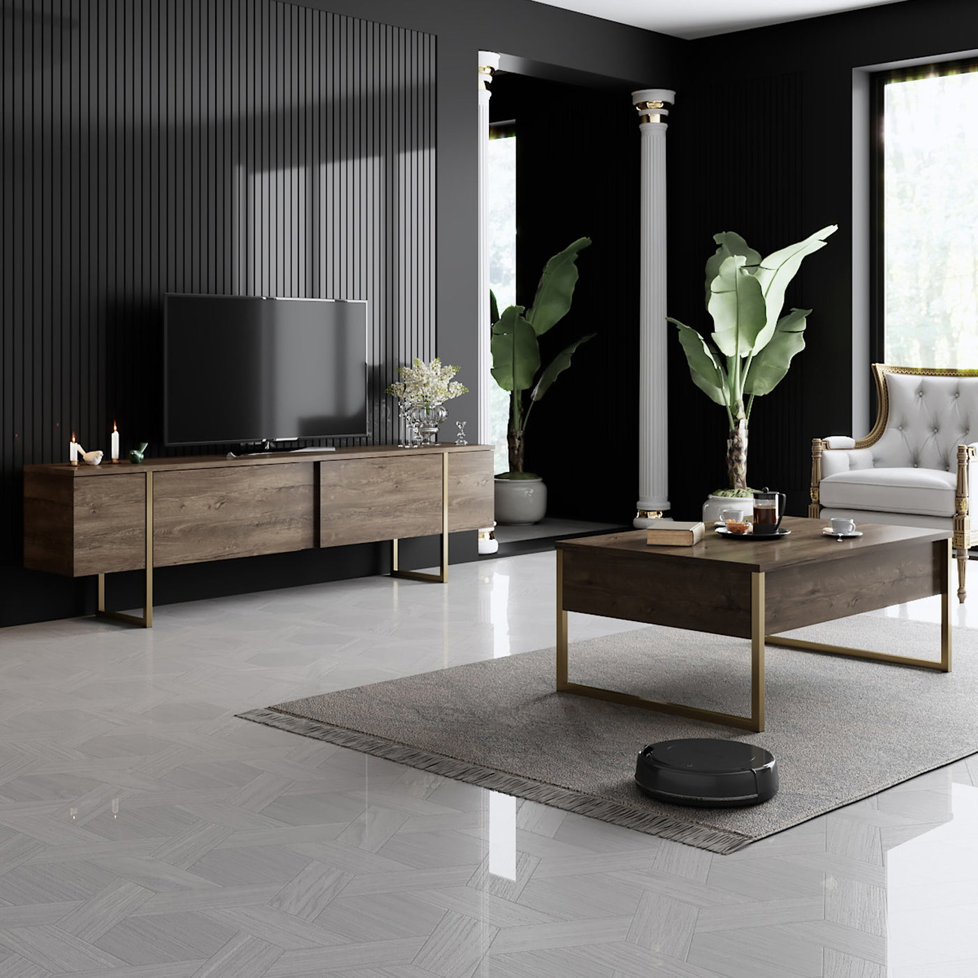 Giga Meubel - Tv-meubel Walnoot Goud - 180x30x50cm - Luxe